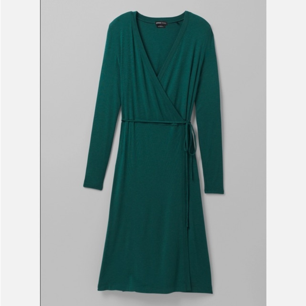 PRANA DEEP PINE HEATHER GREEN FOUNDATION LONG SLEEVE WRAP DRESS 1966871 SZ Large - Picture 16 of 16